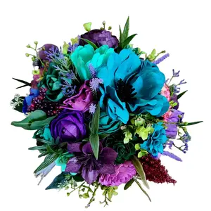Bright Jewel Tone Wood Flower Bridal Bouquet, Peacock Green and Purple Theme, Everlasting Wedding Flowers, Ecofriendly Wedding, Prom Bouquet