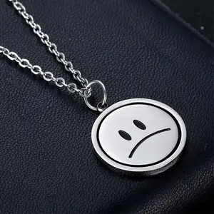 Ins-style Metal Split Smiley Face Necklace, Playful Vibe Versatile Clavicle Chain