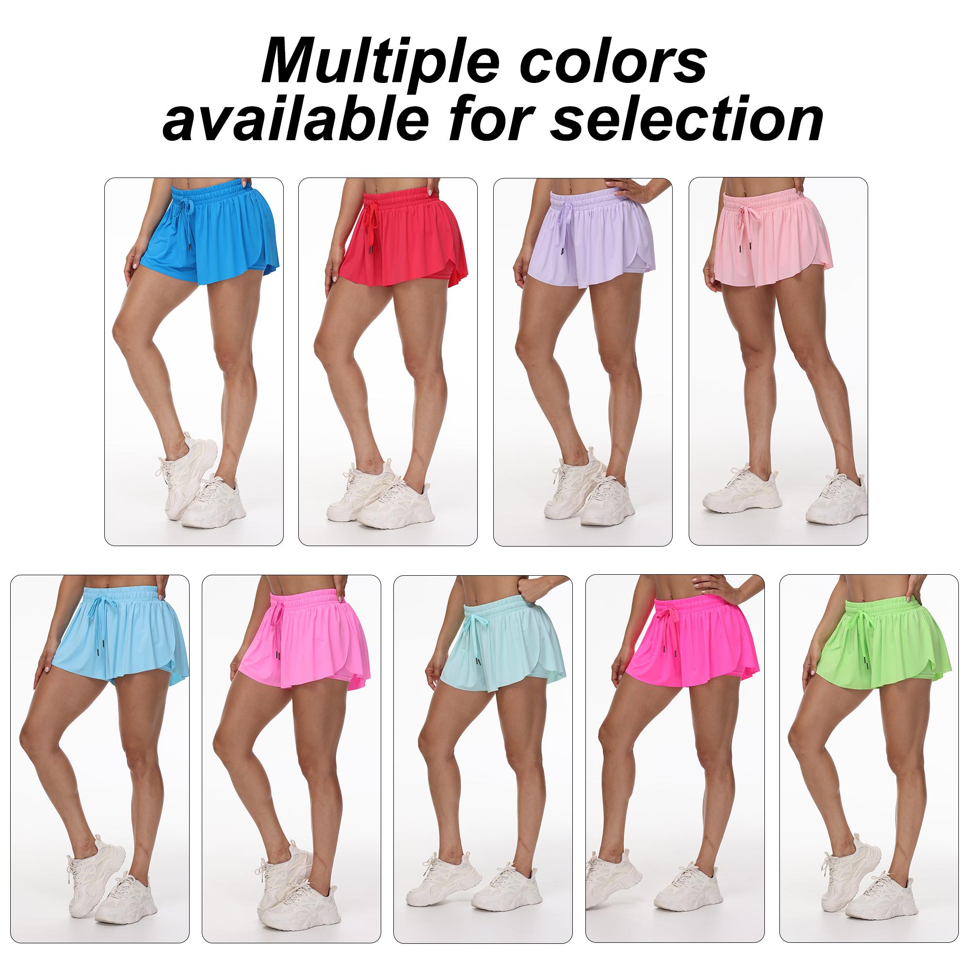 Women's 2-in-1 Flowy Athletic Skort, High Waist Tummy Control Tennis Shorts with Pockets, Elastic Drawstring Running Shorts for Gym Workout Casual Summer