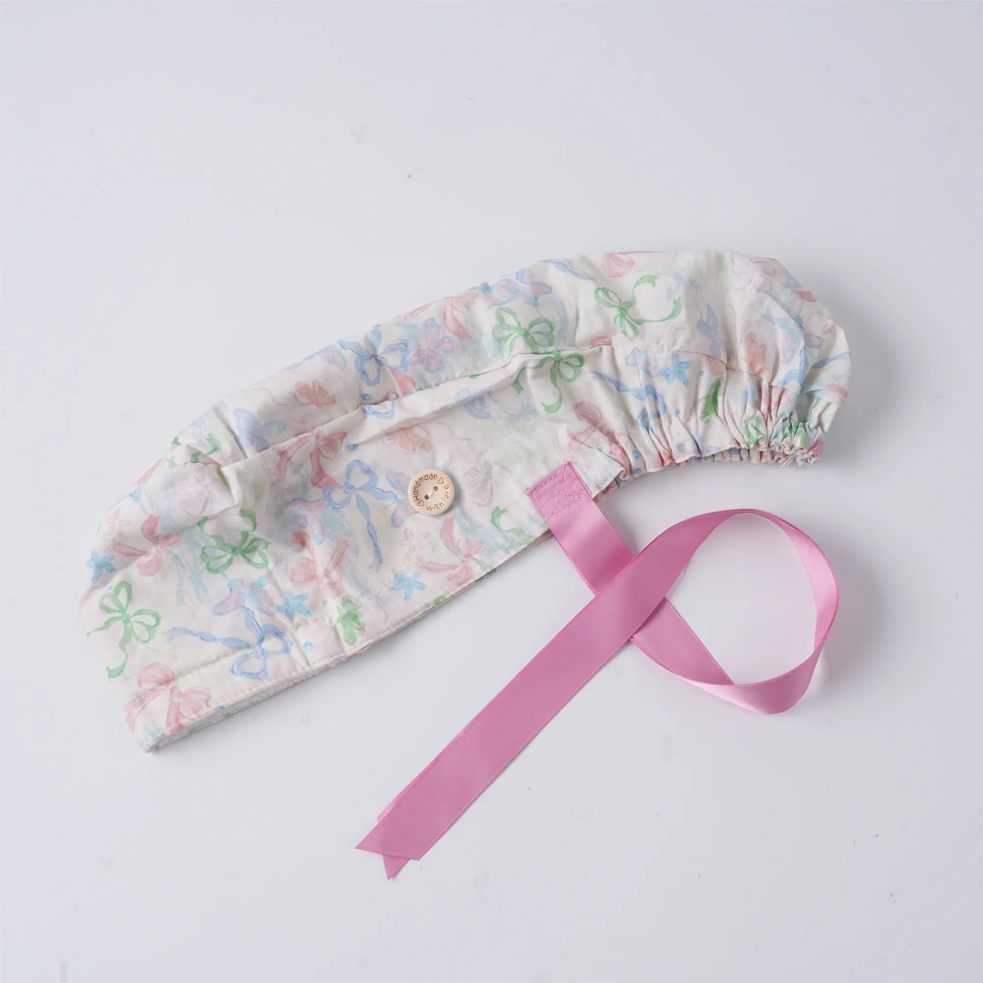 Preppy Bows Ponytail Scrub Cap: Pink Blue and Green, Sweatband & Mask Holder, Women's Surgical Hat For Nurse, Doctor