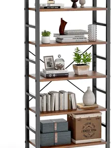 DUMOS 5 Tiers Bookshelf, Classical Modern Book Shelf, Tall Display Shelves in Living RoomHomeOffice, Storage Organizer for CDsBooksMovies, Rustic Brown