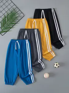 4-Pack Boys' Tie-Waist Sweatpants, Lightweight Summer Cargo Pants, Casual Style for Daily Wear, School & Outdoor Activities