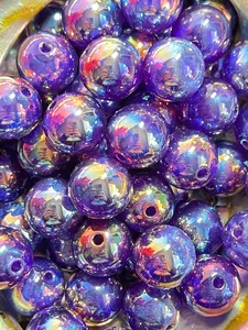 10 PCS-15mm GLOW Deep Purple/Rainbow AURA UVAB Galaxy Iridescent Glitter Acrylic Bead