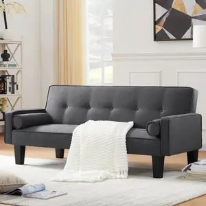 Leumius 72" Convertible Loveseat Sofa Bed Sleeper Daybed,Modern Upholstered Folding Recliner,Small Futon Sofa for Living Room Apartment Office,Gray 02