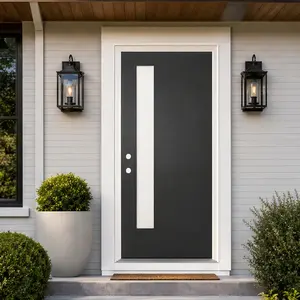 36x80 Fiberglass Front Door with White PVC Frame Right-Hand Inswing Exterior Entry Door with Brickmould Contemporary Smooth Skin Frosted Glass Black for Home Entrance Durable Weatherproof Insulated, Black Color Options, Fiberglass Material