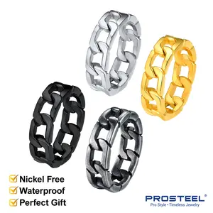 PROSTEEL Cuban Link Ring Stainless Steel Size 7-14 Thick Band Chunky Miami Chain Link Rings Unique Design Unisex Jewelry For Men Women with Gift Box
