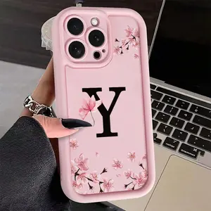 Pink Flower Black and Letter Y Phone cases Case Compatible with iPhone 17 Pro Max 16 16e 15 14 Plus 13 12 Mini 11 Air X XS Pattern TPU Lens Protection Durable Soft Cover Valentine's Day Gift 2D printing Smartphone Cellphone
