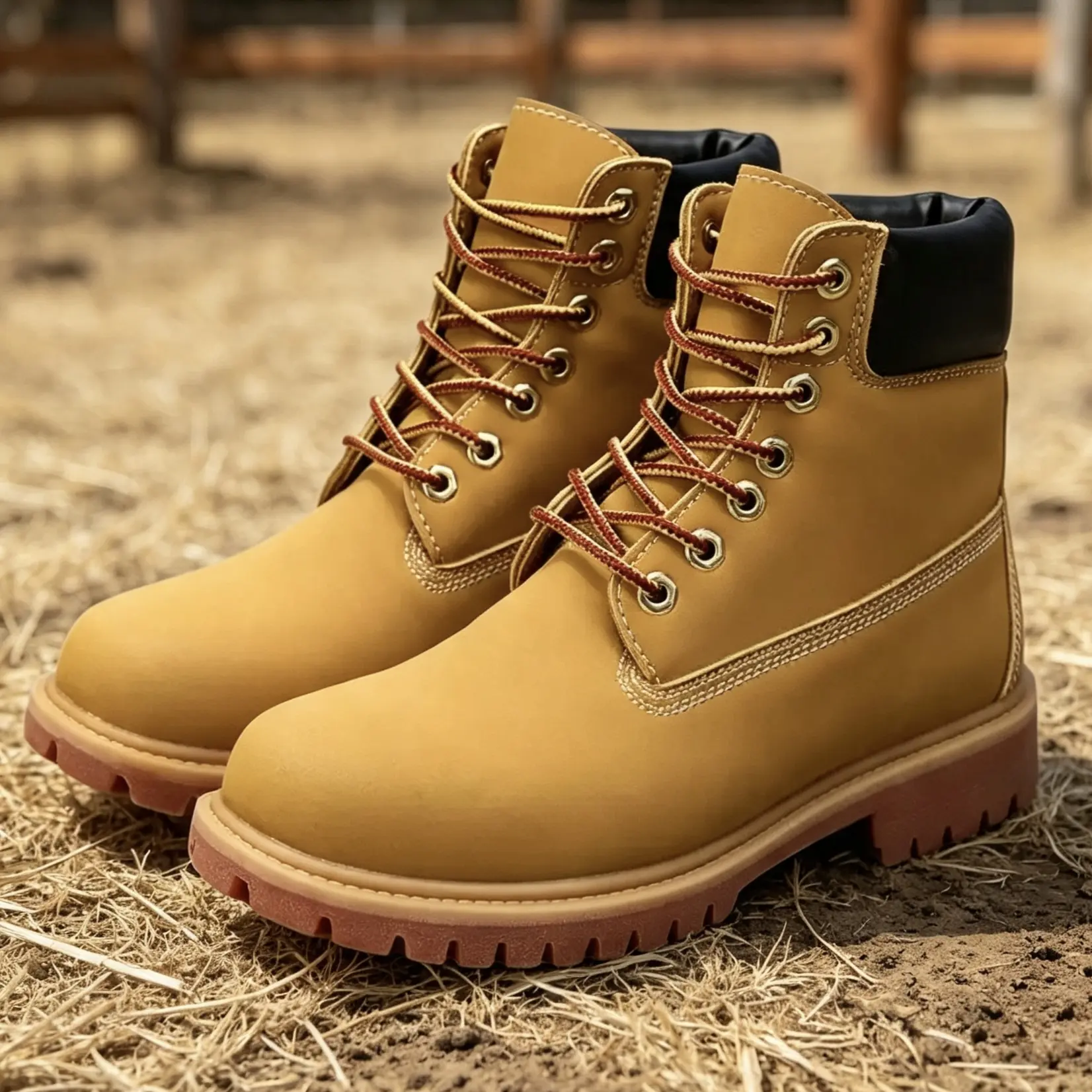 Durable Wheat High Top Working Boots Scratch Resistant Non Slip Sole Outdoor Site Walking Boots