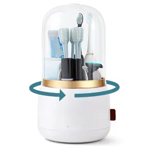 Toothbrush Holders for Bathrooms, Rotating 7-Slot with Cover and Draining Water, Kids Electric Toothbrush Holder and Toothpaste Stand Storage for Bathroom Accessories Organizer Vanity Counter