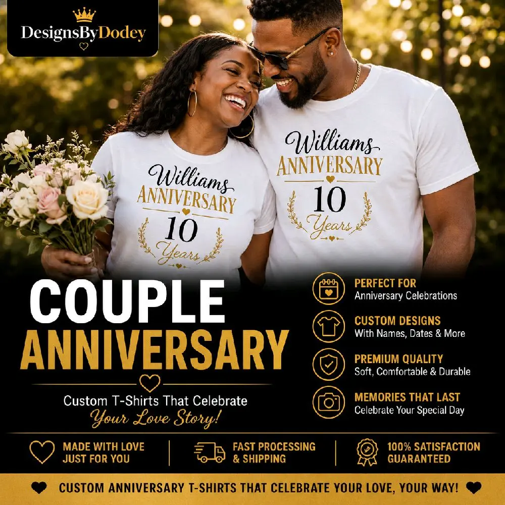 Custom Couple Anniversary Shirts – Personalized Matching Wedding Anniversary T-Shirts with Names, Date and Years Married