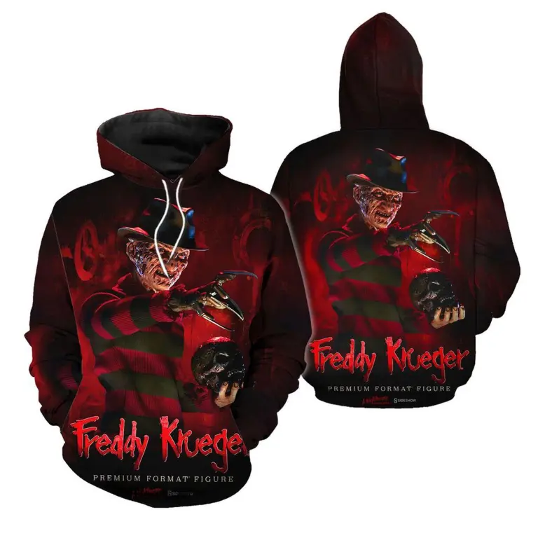 Halloween Horror Pullover Hoodie – Freddy Krueger Inspired Sweatshirt from A Nightmare on Elm Street, Unisex Graphic Fall Streetwear Gift