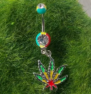 Rasta Pot Leaf Jamaican Gem Belly Ring Navel Piercing Pierced Naval Body Jewelry