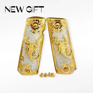 Alacranes Cachas 1911 Full Size Mexican Style Grips Alpaca Metal Gold Plated Design