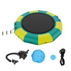 VEVOR Inflatable Water Bouncer, 12ft Recreational Water Trampoline, Portable Bounce Swim Platform with 3-Step Ladder Electric Air Pump, Kids Adults Floating Rebounder for Pool, Lake, Water Sports