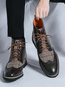 Men's Fashionable Patchwork Design Lace Up Ankle Boots, Casual Comfortable Boots for Daily Wear, Fashion Shoes for Party, Daily Clothing Decor Footwear