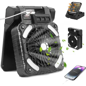 Solar  Fan for Camping 20000mAh Portable Rechargeable Solar Camping Fan for Tents with LED Light & Timer, 4 Speed Cordless   for Outside Stay Cooling, Black