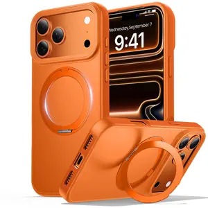 YZOIKO for iPhone 17 Pro Max/17 Pro Case with Stand, Fit for MagSafe, Military Drop Protection, Build in Magnetic Kickstand, Slim Phone Case, Matte Orange
