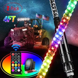 Nilight2PCS 4FTSpiral LED WhipLight w/ Chasing/Dancing  RF RemoteControl Lighted Antenna Whips for Can-am ATV UTV RZR Polaris Dune Buggy 4 Wheeler OffroadJeepTruck car atmosphericatmosphere carcover welcome  custom rgb lights wheel lights luces carlights,