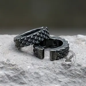 GTHIC Unisex Retro Feather Design Stainless Steel Ear Cuffs Daily Jewelry For Biker Personalized Birthday Gift