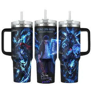 [Sip40 Otaku] Sung Jinwoo Shadow Monarch Anime Tumbler 20oz/40oz – Solo Leveling Stainless Steel Travel Mug, Arise Hunter Coffee Cup, Shadow Army Drinkware, Otaku Gift for Anime & Gamer Fans