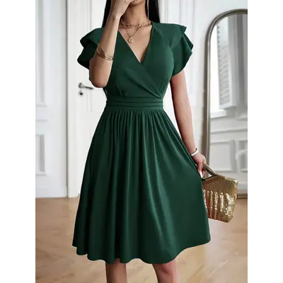 green emerald velvet dress A Line Round Neck Backless Short Green Prom Dress, Short Green Graduat –  jbydress main image 1