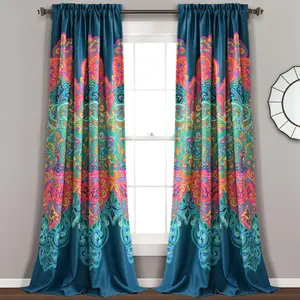 Lush Decor Boho Chic Light Filtering Window Curtain Panel Set - 2 Panels, 52"W x 63"L-108"L, 3" Rod Pocket, Room Darkening, Machine Washable, Suzani Design, Modern Style for Bedroom & Living Room - Shutter Blinds