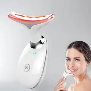 7-in-1 Electric Three-Speed LED & EMS Neck & Facial Massager with Sonic Vibration EMS Microcurrent Temperature Heating Phototherapy Ions Relaxation Nourishment Festival Gift
