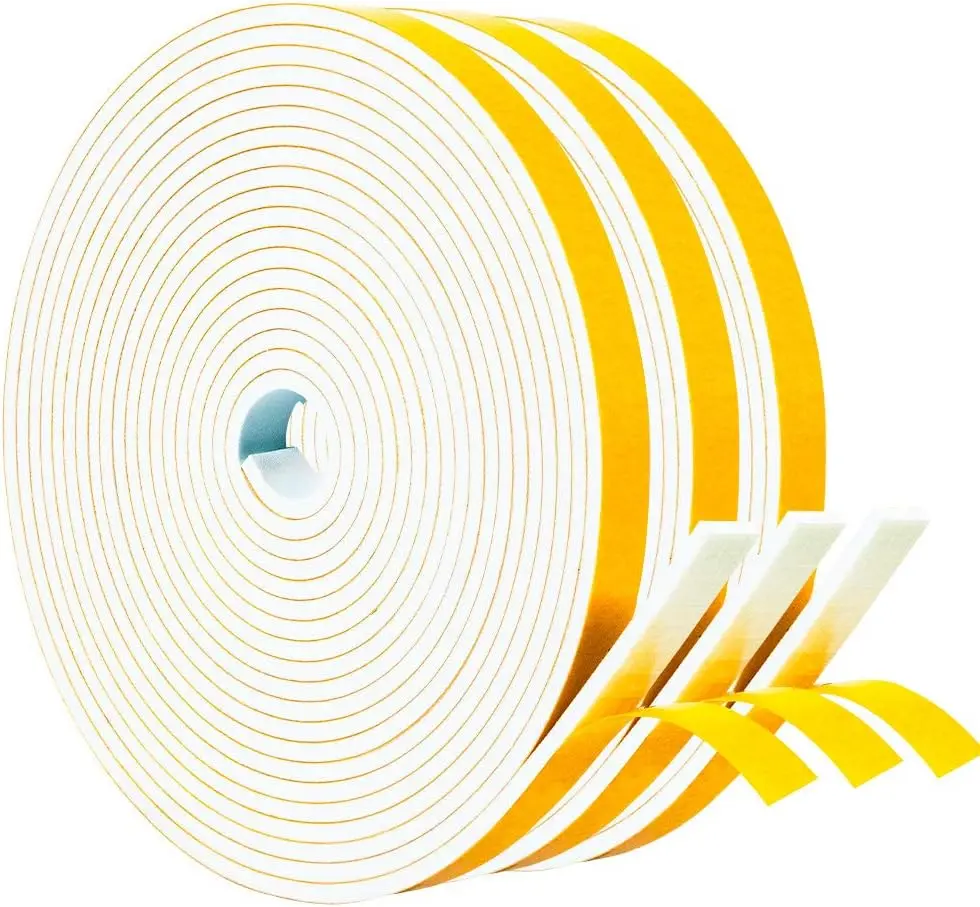 Weather Stripping Door Seal Strip White 3/8" x1/8", 50Ft Total,  Insulation Tape Gasket for Door Frame and Windows, 3 Rolls x 16.5Ft
