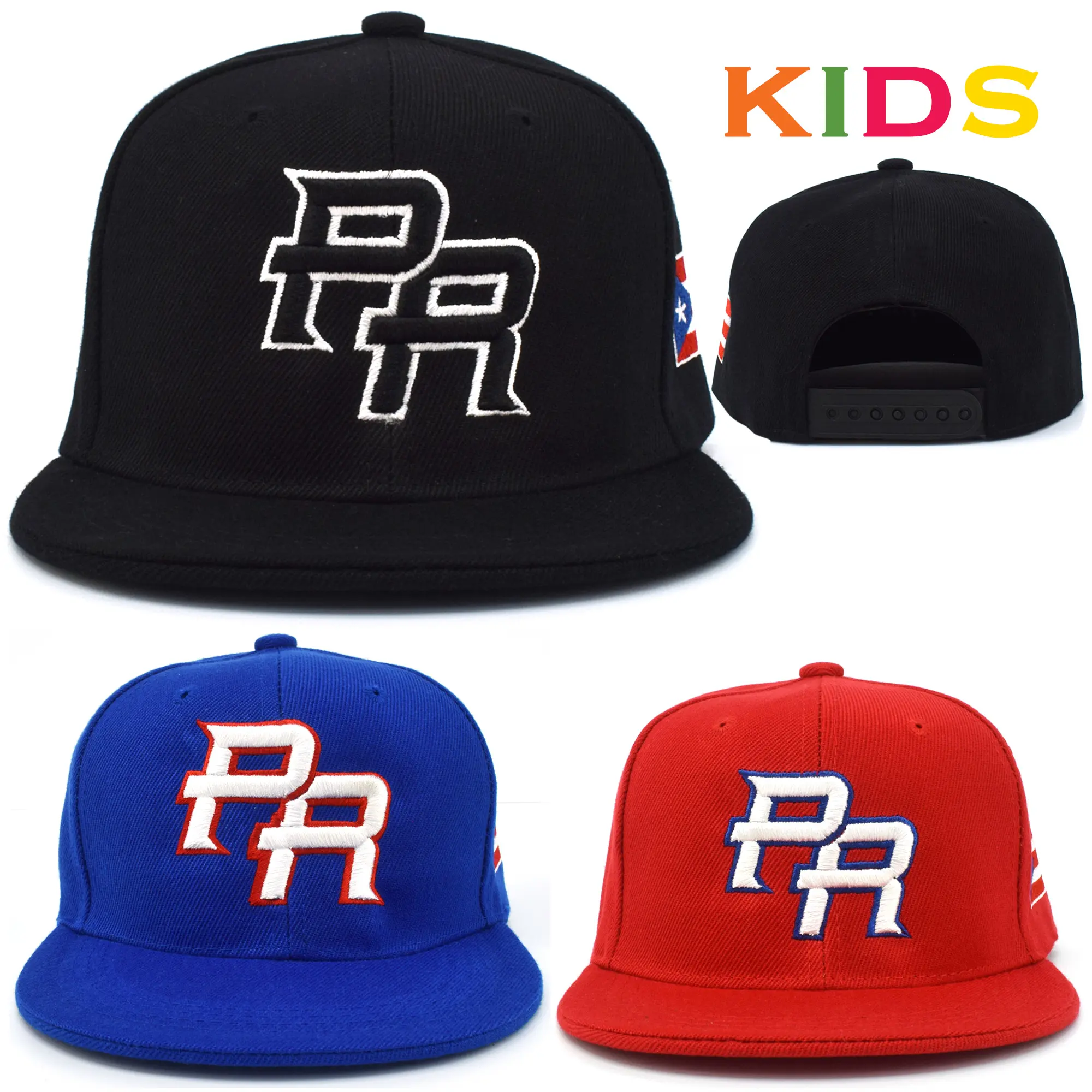 PR Kids Snapback Hats Toddler Puerto Rico Flag Embroidery Caps
