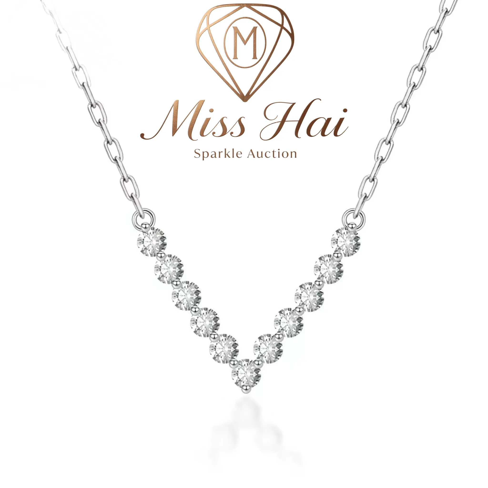 MISS HAI Ladies Timeless Chevron V‑Shape Necklace, Sparkling Round‑Cut VVS Synthetic Moissanite Inlaid, Premium S925 Silver Chain, Versatile Ornament for Daily Wear, Wedding & Holiday Gifting