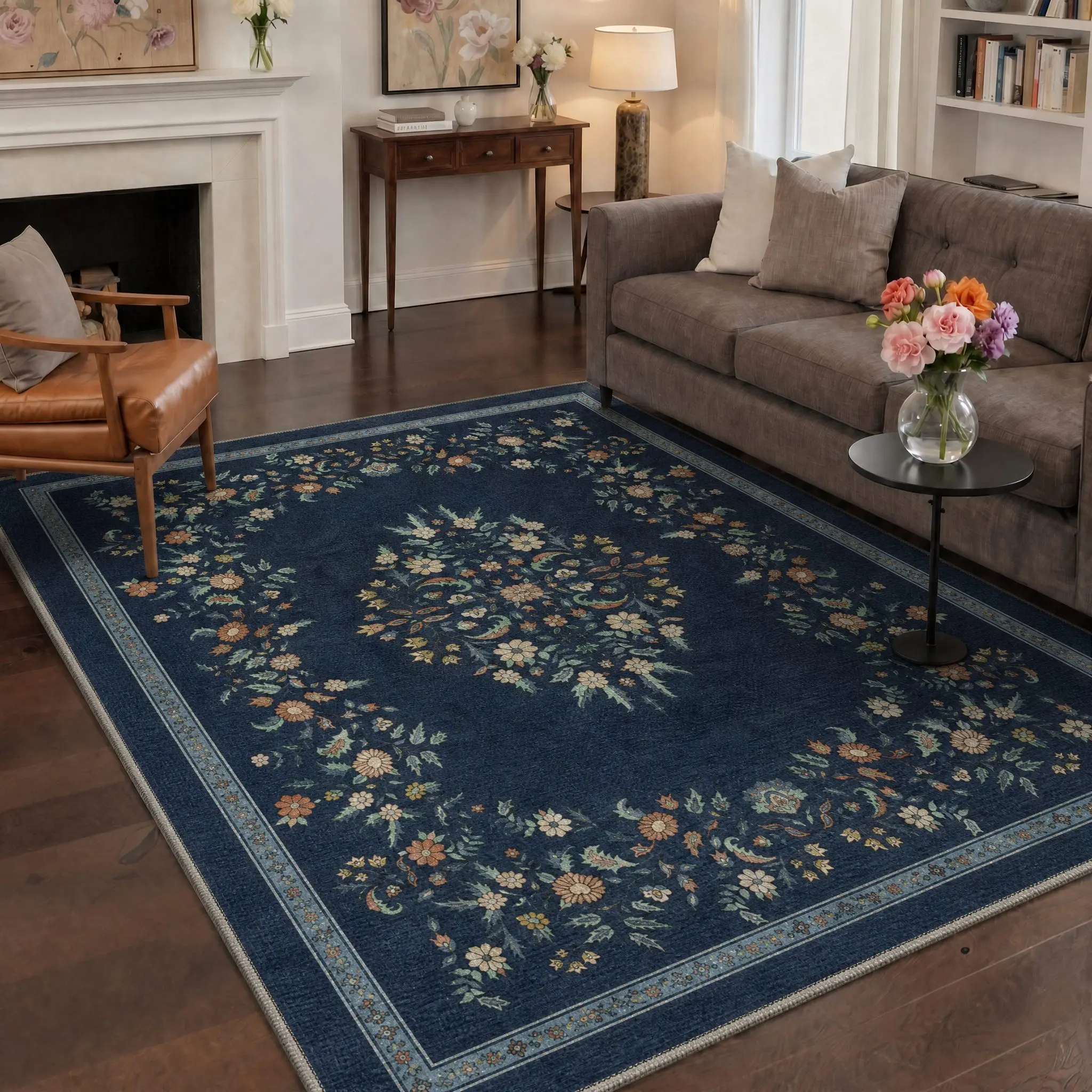 【Back To School】GENIMO Washable Rug Non Slip Area Carpet Pet Friendly Soft Floor Covering for Living Room Bedroom Kitchen Hallway Decor Everyday Home Use,ARP4708-INDIGO