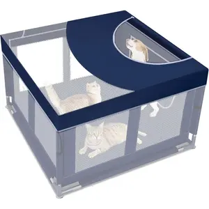 Dog Playpen Cover, 42x42 inch Dog Play Pen Top with Hooks, Soft Fabric Roof Puppy Playpen Topper for Cat Crate Kennel (Cover Only) door zipper