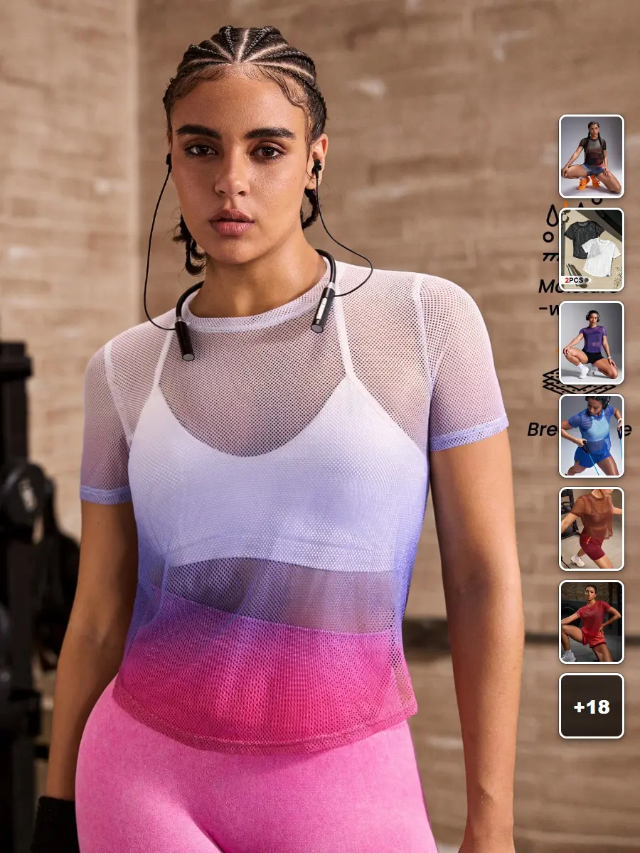 Mesh Workout Top Sheer Blue Long Sleeve Stretchy Gym Activewear Athleisure