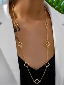 Elegant Long Clover Necklace for Women, Alloy Chain, Perfect Valentine's Day Gift, Anniversary & Wedding Accessory, Modern Versatile Accessories