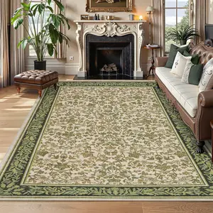 Vintage-style Bedroom Rug Washable Non-slip Floral Print Soft Non-shedding Large Size Foldable for Farmhouse Dining Room Hallway Living Room and Office