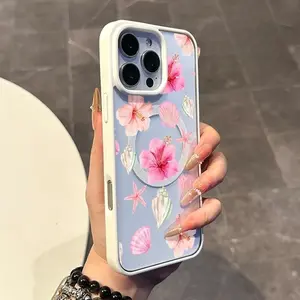 Chic Magnetic Case Suitable for IPhone11/12/13/14/15/16/17 Pro Promax Plus, Pink Shell Lilies, Anti-Slip, Ultra Thin | Aesthetic Touch for Daily Use