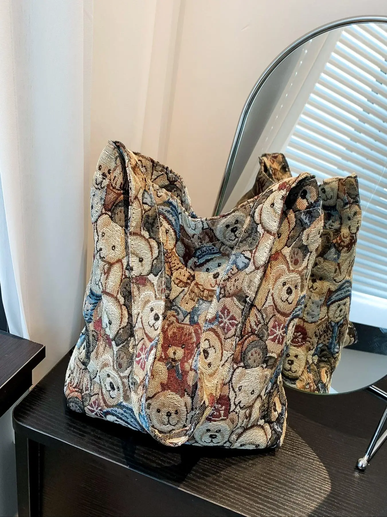 Women's Random Cartoon Bear Pattern Tote Bag, Fashionable Large Capacity Shoulder Bag For Daily Used, Trendy All-match Bag For Teen Girl Women College