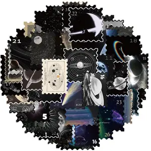 Vintage Astronomy Stamp, 50pcs/set Space Galaxy Moon Planets Astrology Universe Aesthetic Decoration Washi Stickers Decals for Album Laptop Scrapbook