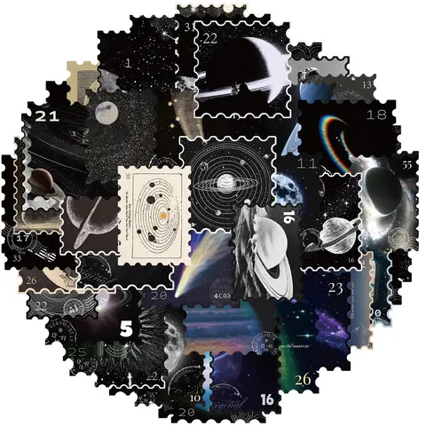 Vintage Astronomy Stamp, 50pcs/set Space Galaxy Moon Planets Astrology Universe Aesthetic Decoration Washi Stickers Decals Scrapbooking Stickers for Album Laptop Scrapbook