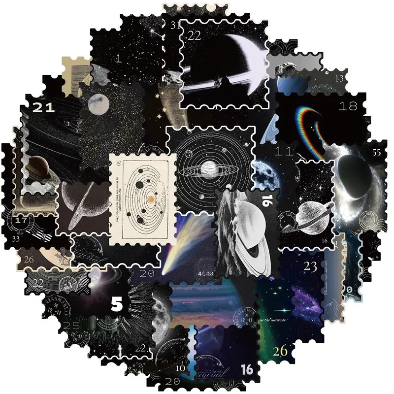 Vintage Astronomy Stamp, 50pcs/set Space Galaxy Moon Planets Astrology Universe Aesthetic Decoration Washi Stickers Decals Scrapbooking Stickers for Album Laptop Scrapbook