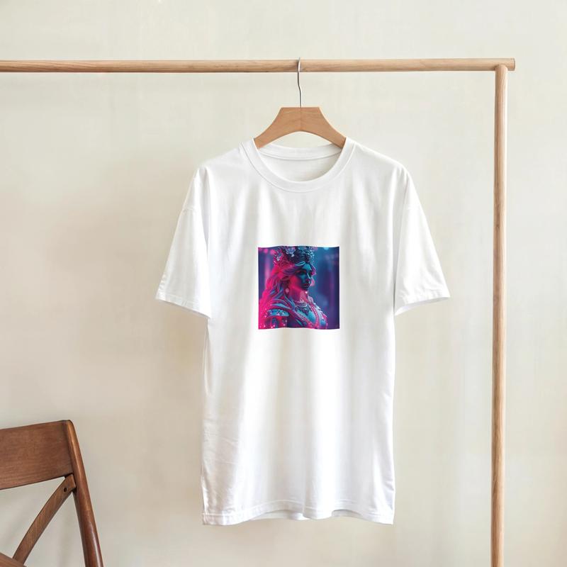 Gildan Futuristic Queen Heavyweight Unisex Crewneck T-shirt | Figure Characters Pattern Fitted Short Sleeve Casual Classic Cotton Jersey Top