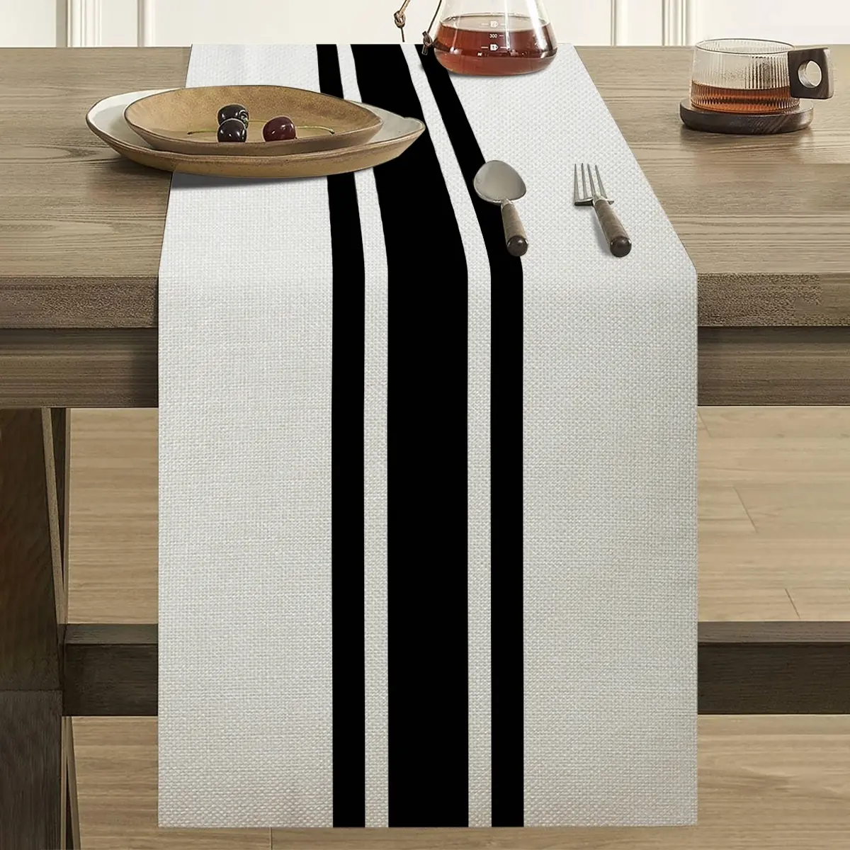 Simple Geometric Pattern Linen Table Runner, Elegant Modern Touch, Durable Decorative Festive Party Decor, Home Dining Area Dining Room Kitchen Table Decoration, Single Piece, 1pc