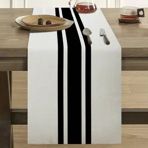 Simple Geometric Pattern Linen Table Runner, Festive Party Decor, Home Dining Room Kitchen Table Decoration, 1pc