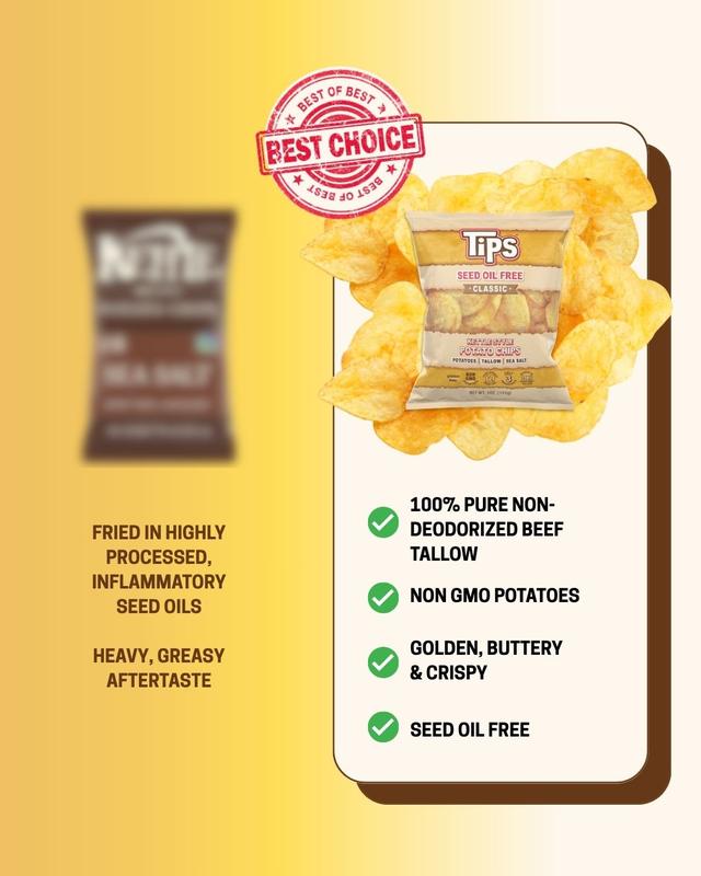 TIPS Seed Oil Free Classic Kettle-Style Potato Chips Gluten Free Non GMO Tallow Sea Salt Snack Foods