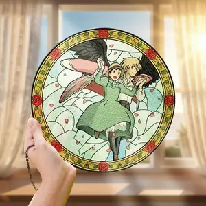 Everything's Ghibli Studio Accessories Store - Howls Moving Castle Stained Glass Acrylic Suncatcher, Studio Ghibli, Anime Art