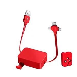 STARONE2 4 in 1 Retractable Car Charger, USB C Fast Charging Adapter with Lightning Cable&Dual Charge Port Compatible with iPhone 15/14/13 Pro Max Plus/iPad/AirPods,Samsung Galaxy S23/S22/S10,Google Red Tablets Cellphone Electronic