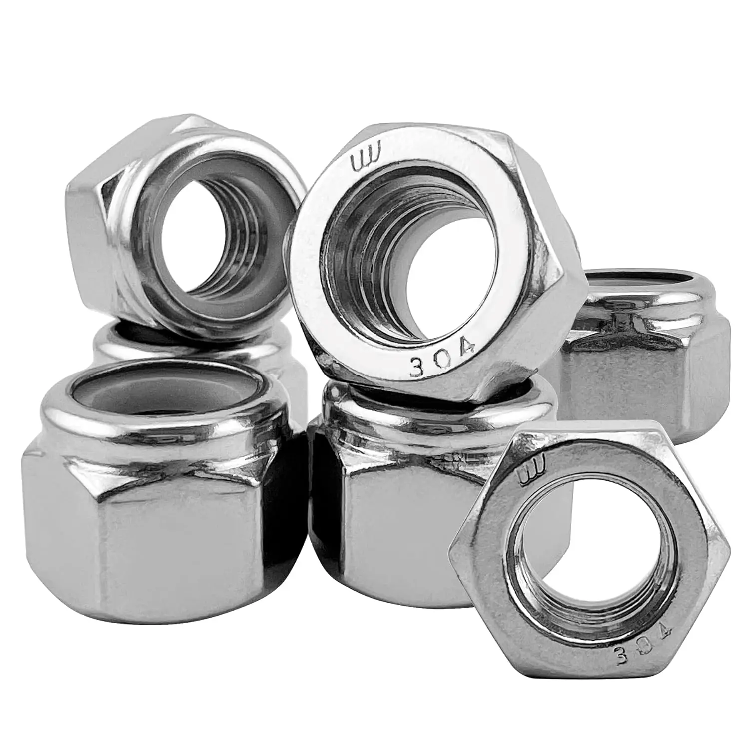 30 count 7/16"-14 Nylon Lock Nuts, 304 Stainless Steel Nylon Insert Locknuts (A2-70), Hex Nylock Nuts, Coarse Thread for Automotive, Machinery & DIY