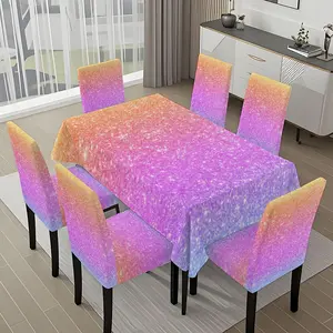 5/7-piece 2D Flat Printing Rainbow - colored Sparkling Background Printing Pattern Tablecloth and Chair Cover Set, for dining table and chair decoration, perfect for home, holiday gatherings, restaurants, and parties.