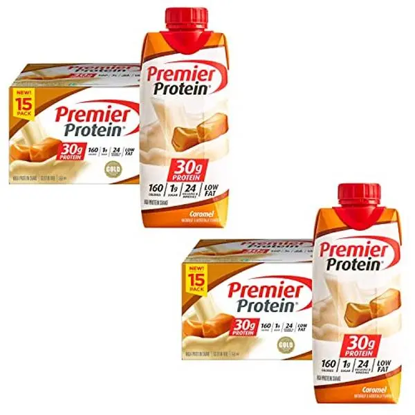 Premier Protein High Protein Shake, Caramel - 160 Calories - 24 Vitamins & Minerals - 30 g Protein - Ready Set Gourmet Donate a Meal Program - 2 Case (11 fl. oz, 15 pk Each)