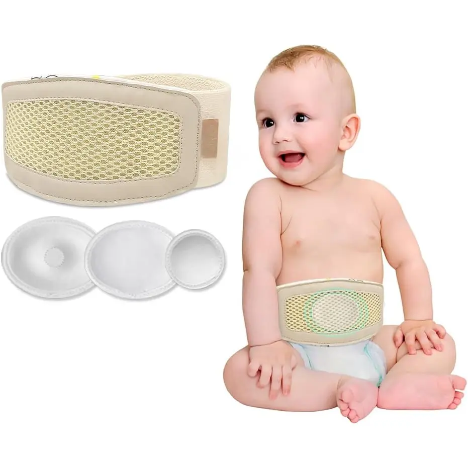 Umbilical Hernia Belt - Button Band for Binder, Hernia Support Truss, Adjustable Navel Band with 3 Compression Pads